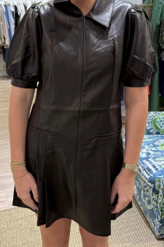 THML Collared Zipper Leather Dress