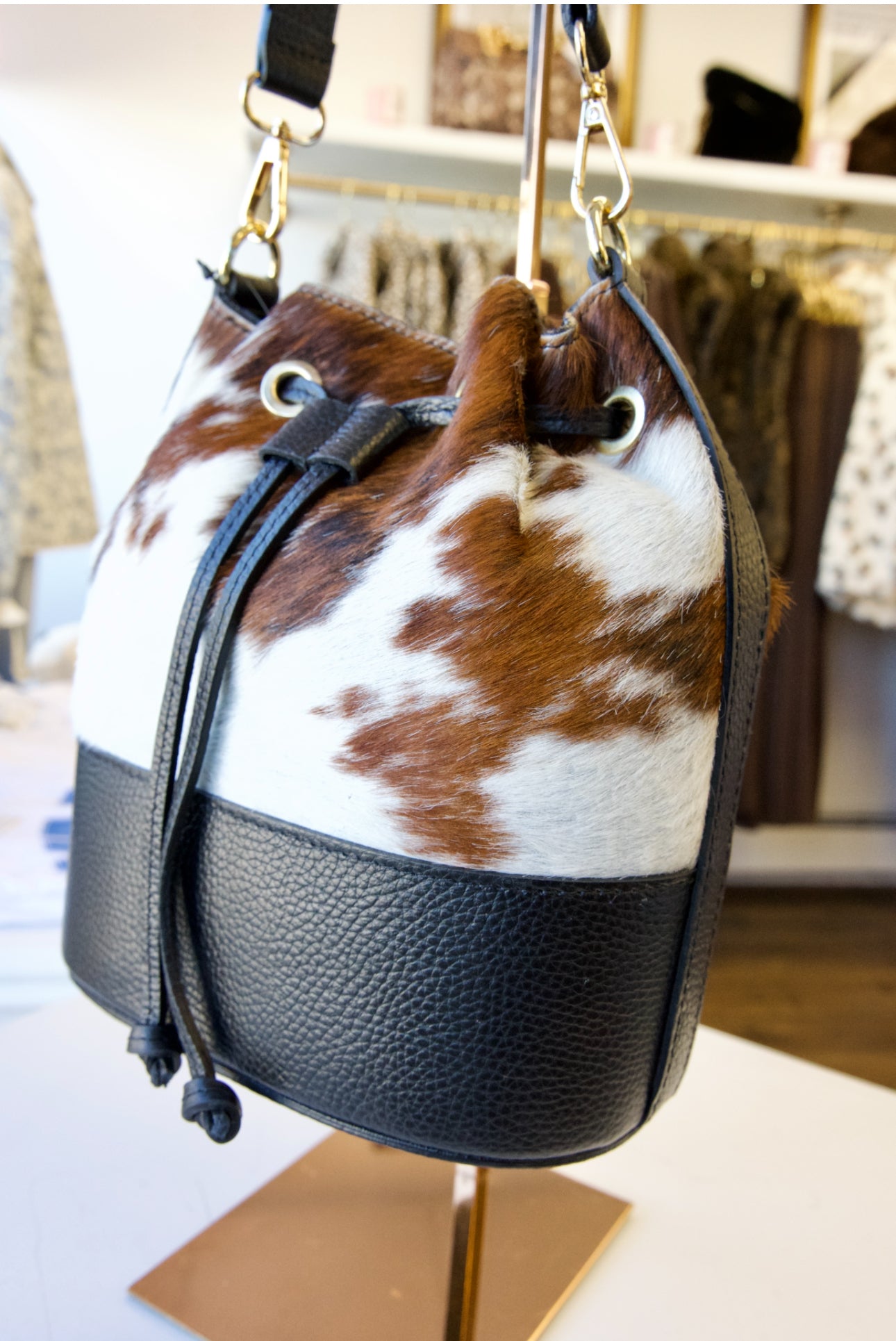 Cow Hide Bucket Bag