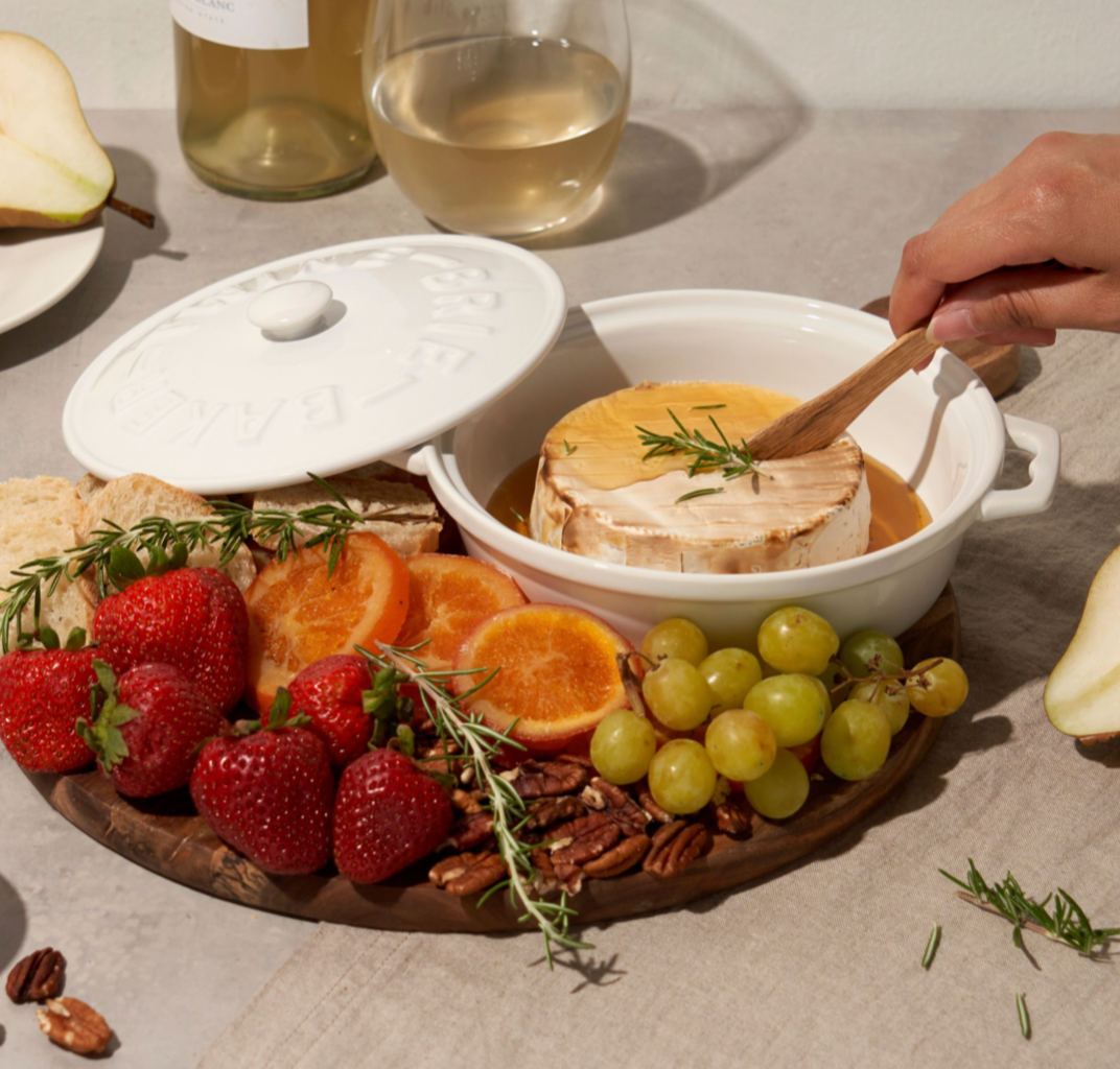 White Ceramic Brie Baker + Lid w/ Spreader
