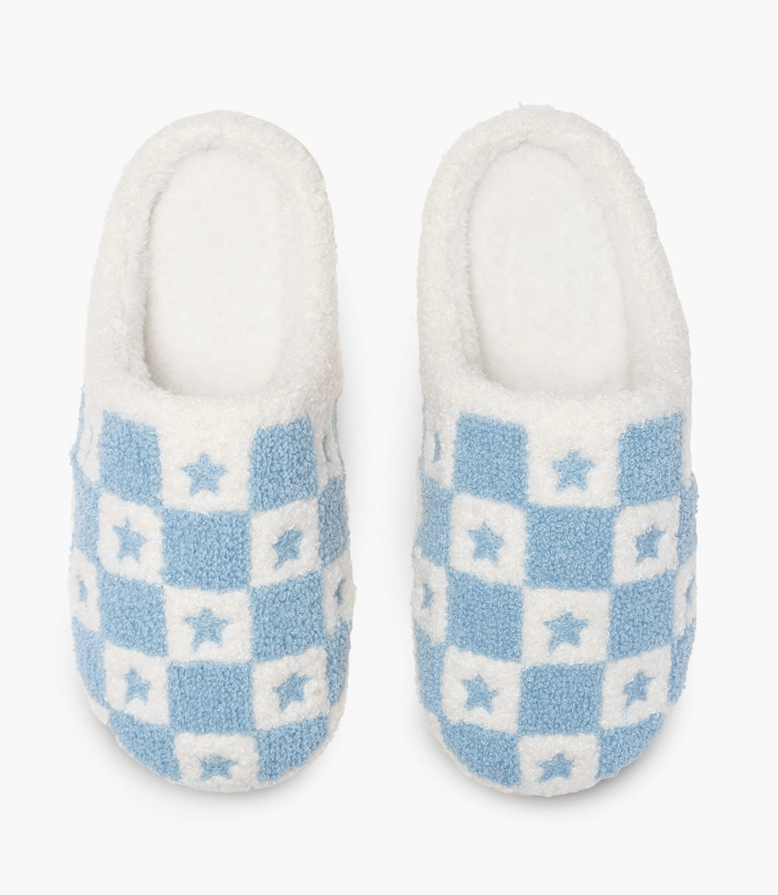 Blue and White Check Slippers