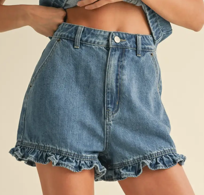 Ruffle Denim Shorts