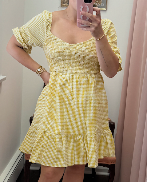 Yellow Gingham Smocked Dress