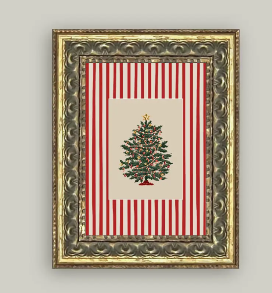 Peppermint Stripe Framed Tree Print