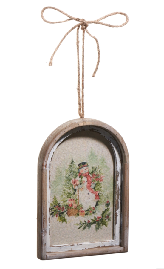 Watercolor Holiday Snowman Framed Ornament