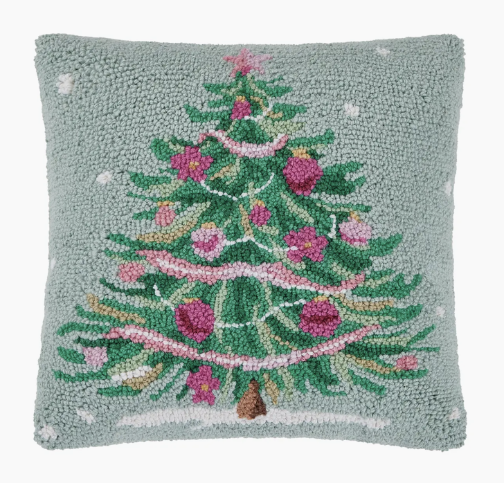 Pink and Green Christmas Tree Hook Pillow