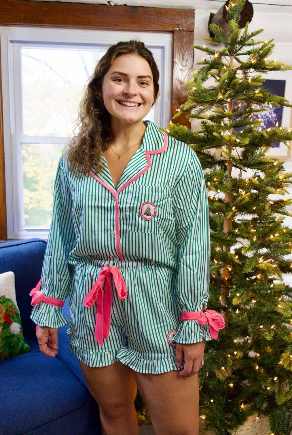 Green and White Stripe Christmas Pajamas