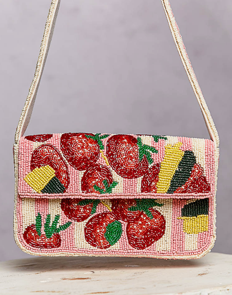 Beaded Fruit Pattern Shoulder Bag