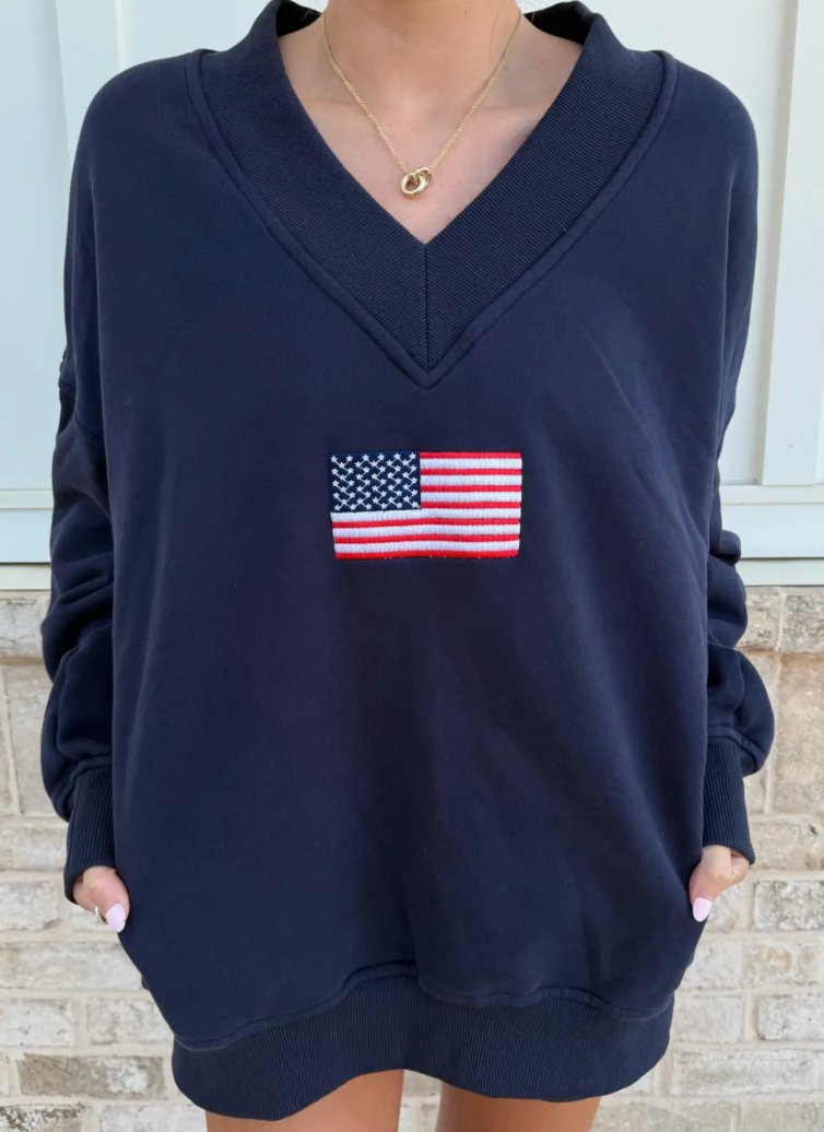 Navy Blue American Flag Sweatshirt