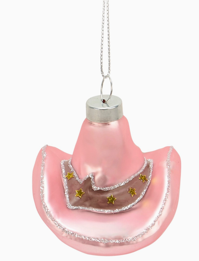 Glass Cowgirl Hat Ornament