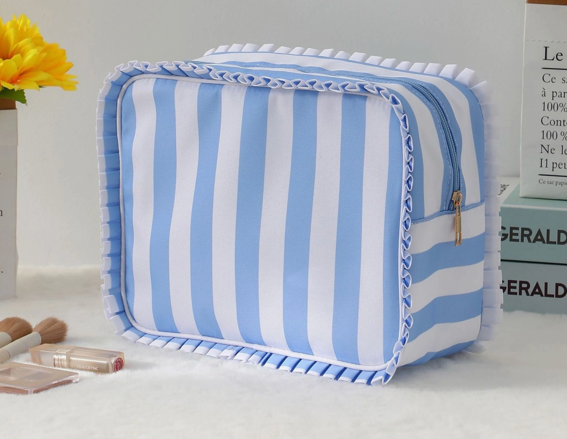 Blue and White Stripe Cosmetic Bag