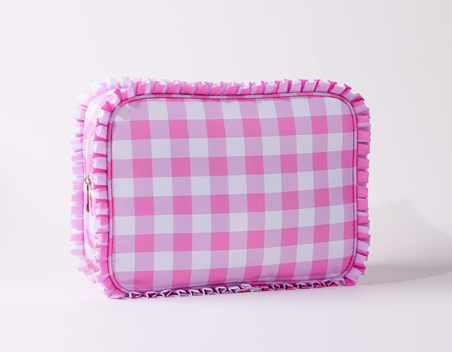 Pink Ruffle Gingham Cosmetic Pouch