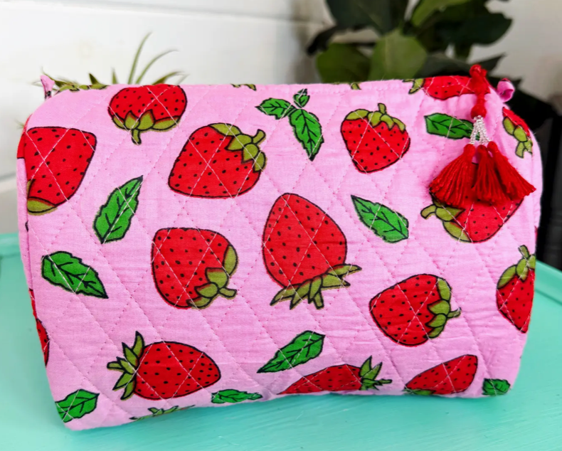 Quilted Strawberry Travel Cosmetic Bag
