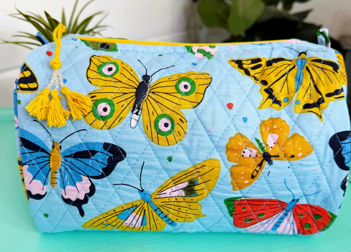Quilted Butterfly Print Toiletry Bag
