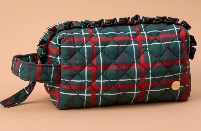 Essentials Quilted Cosmetic Pouch Evergreen Plaid