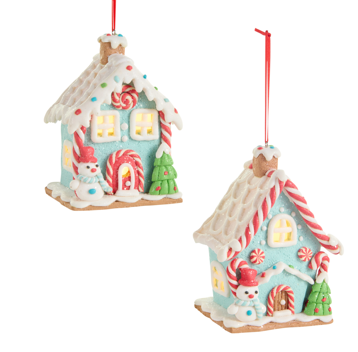 Lighted Blue and Red Mini Gingerbread House Ornament