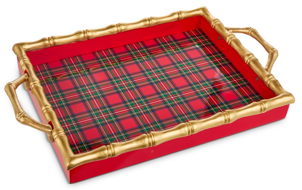 Plaid Gold Bamboo Tray