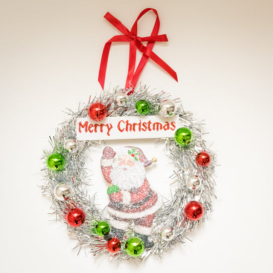 Vintage Tinsel Wreath Greet Ornament