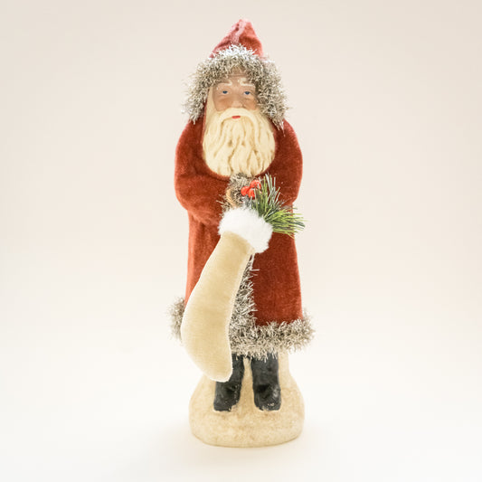 Dark Red Velvet Santa with Stocking