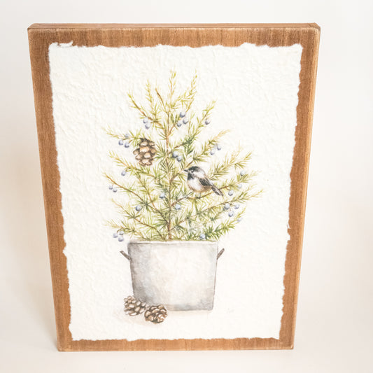 Potted Tree with Chickadees Textured