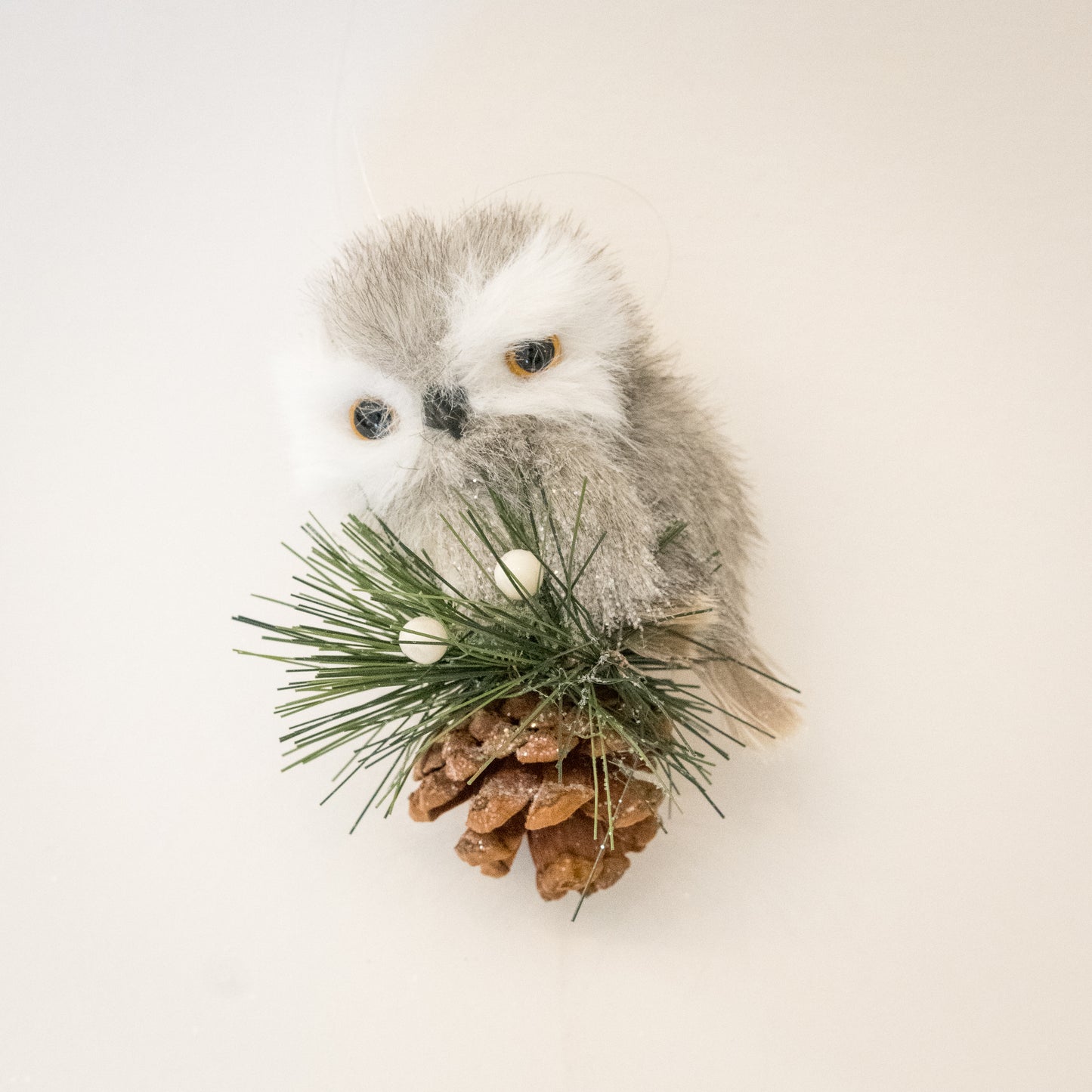 Grey Owl on Pinecone Ornament