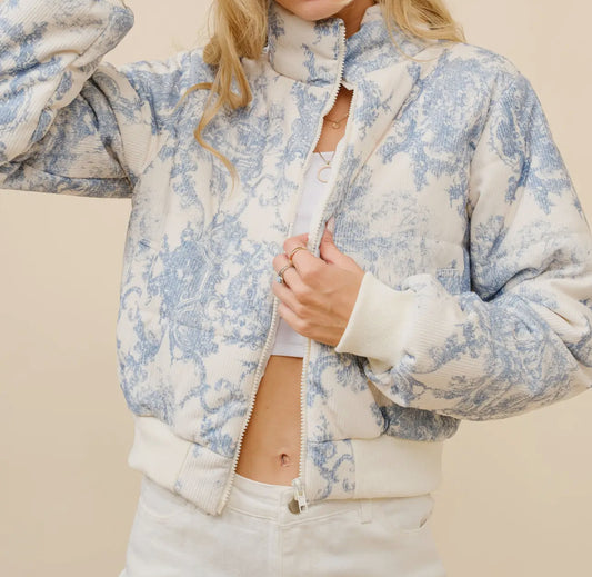 Blue Toile Bomber Jacket