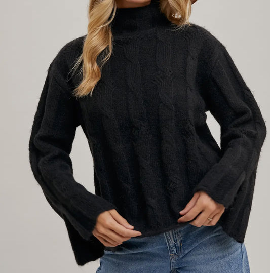 Mock Neck Side Slit Sweater