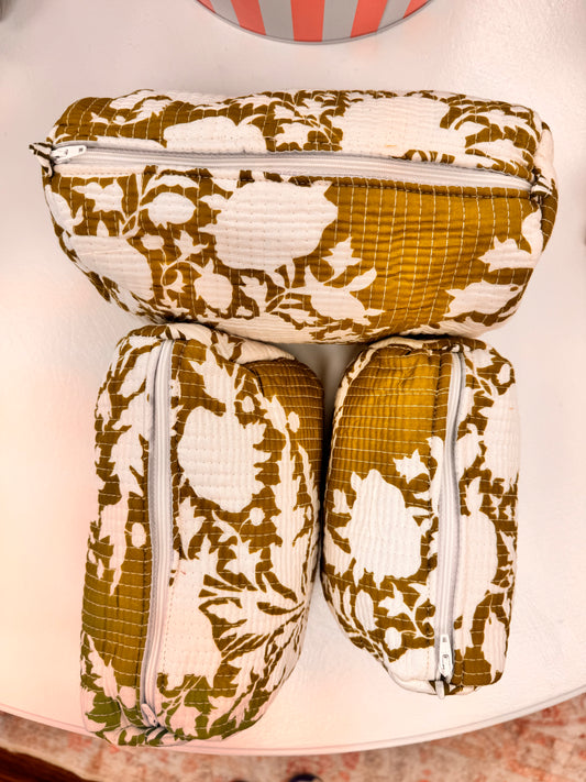 Small Green & White Floral Toiletry Bag