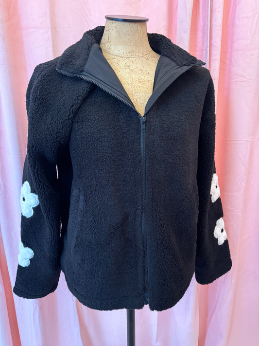 Black Flower Shearling Jacket