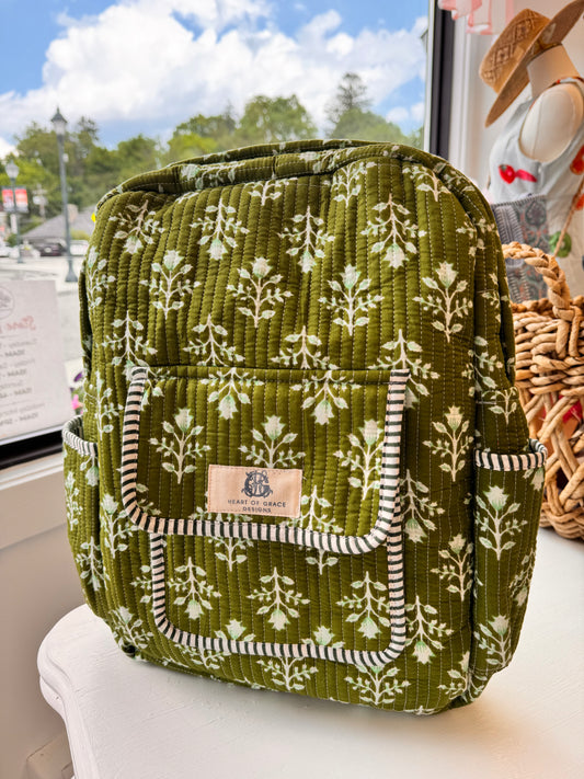Green Quilted Backpack