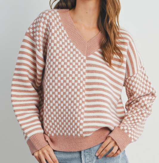 Checker Pattern Drop Shoulder Sweater