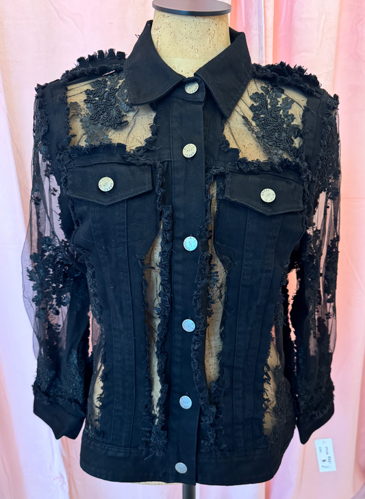 Lace Black Denim Jacket