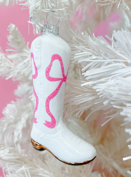 Pink Bow Cowboy Boot Christmas Ornament