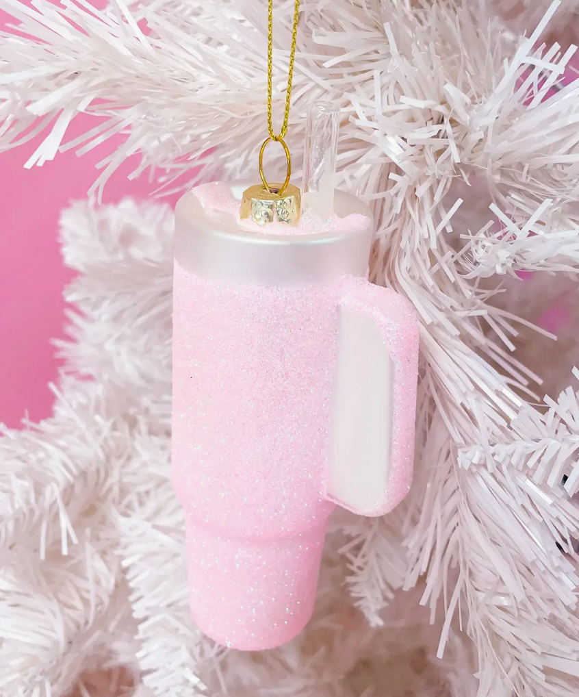 Pink Glitter Trendy Tumbler Ornament