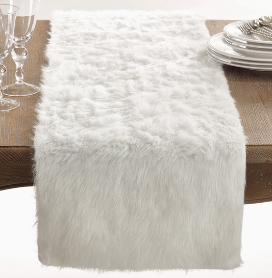 White Faux Fur Elegant Table Runner