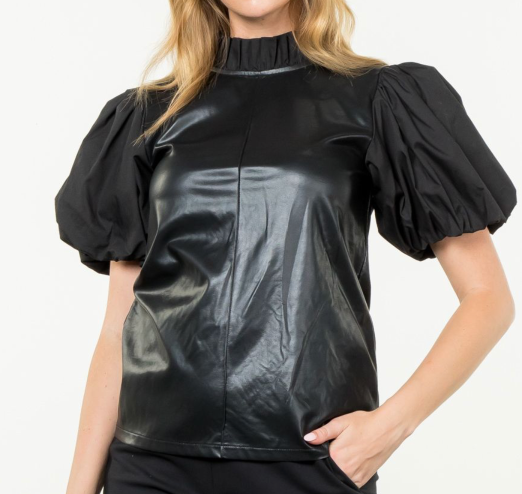 THML Puff Sleeve Leather Top