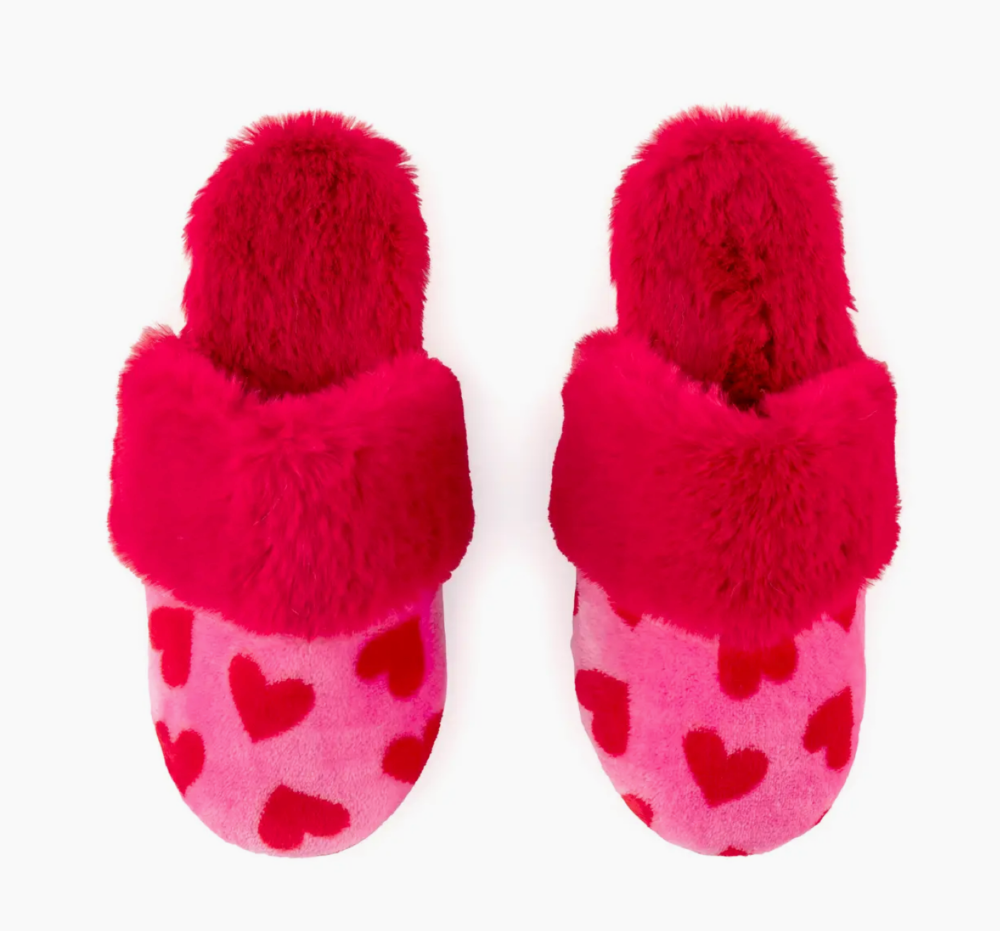 Fuzzy Pink and Red Heart Slippers