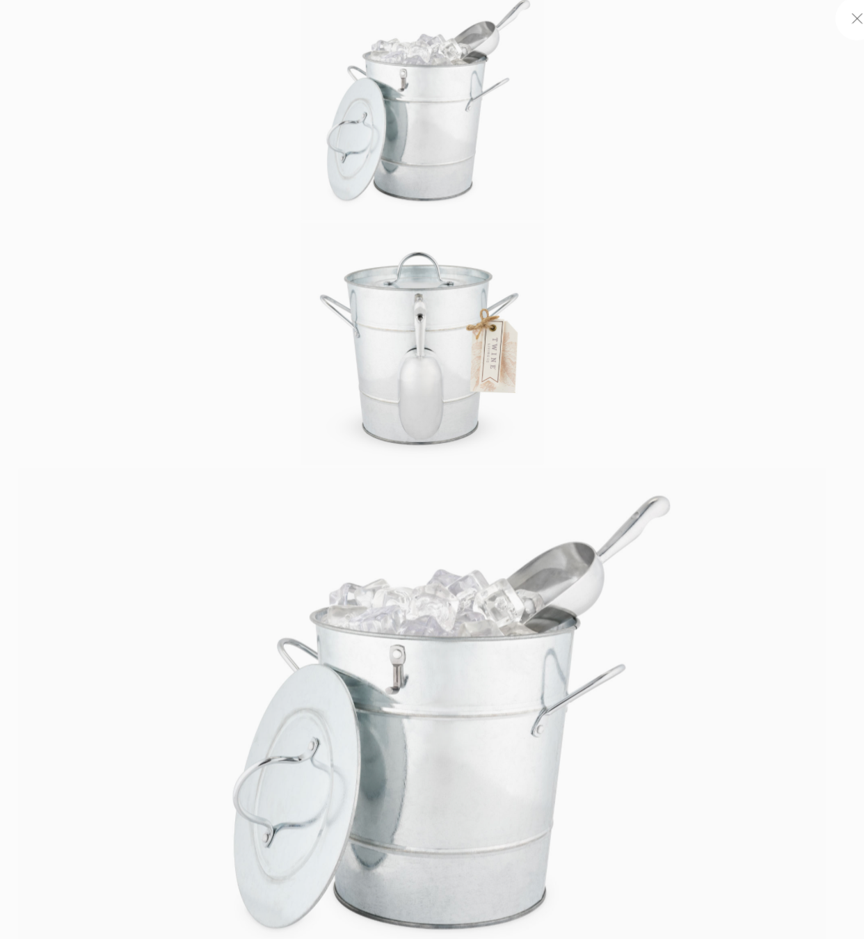 Galvanized Metal Handled Ice Bucket w/ Lid + Ice Scoop