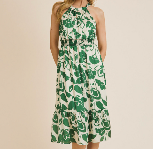 Green and White Floral Dress
