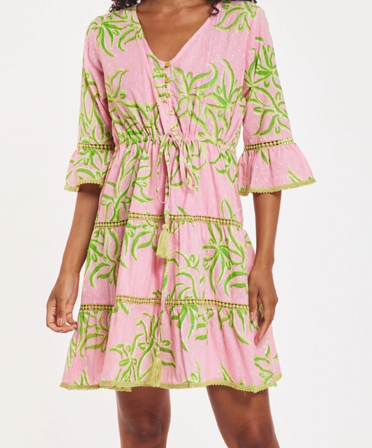 Modaposa Desideria Dress Abstract Flower Candy Pink Lime