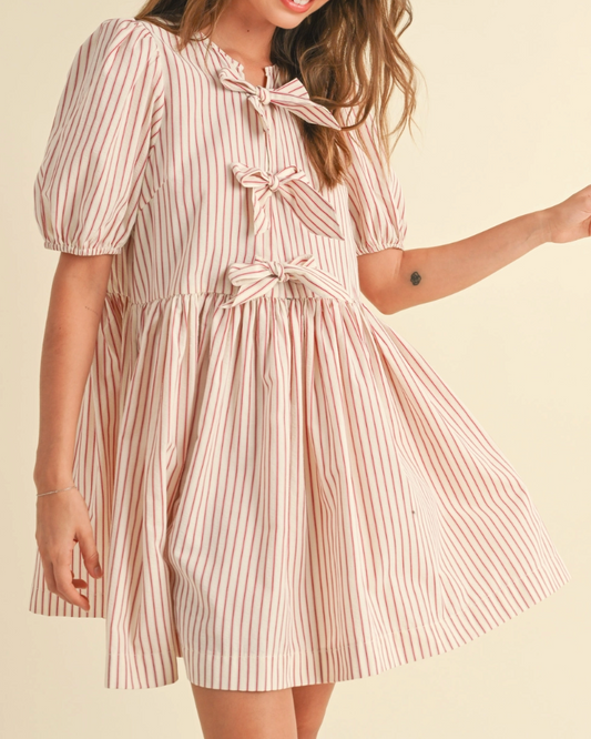 Red and White Stripe Bow Dress