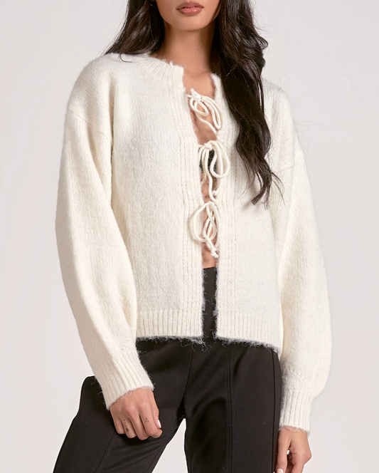 Elan Front Tie Cardigan Cream
