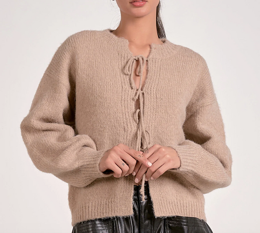 Elan Front Tie Cardigan Macchiato