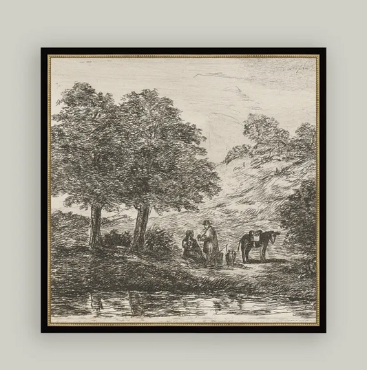Landscape with Family Under Tree Framed Art