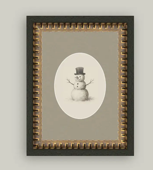 Oval Snowman Framed Antique Art