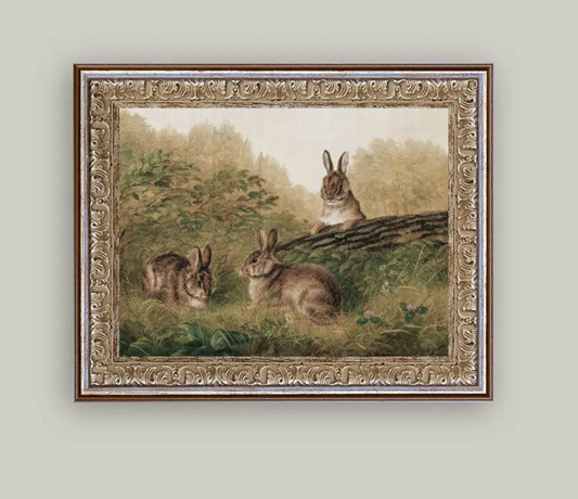 Rabbits on a Log Framed Art