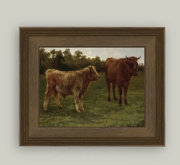 Two Cows Grazing Framed Art