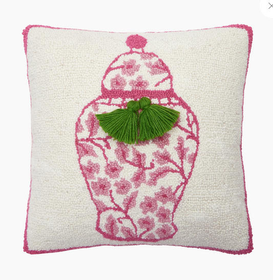 Chinoiserie Vase Pillow with Tassle