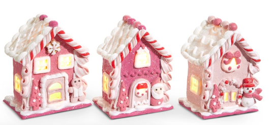 Pink Light-up Gingerbread Houses