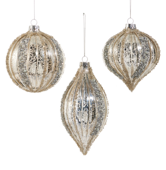 Mercury Glass Glitter Stripe Ornament