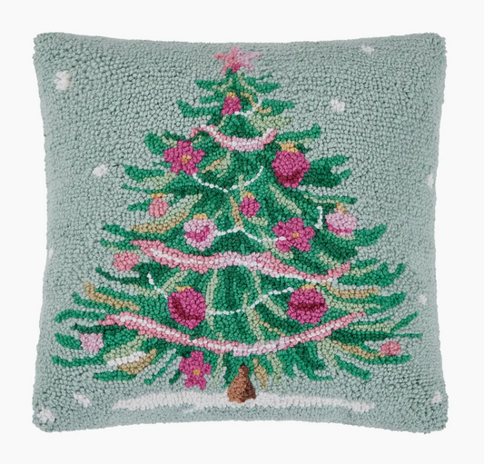 Pink and Green Christmas Tree Hook Pillow